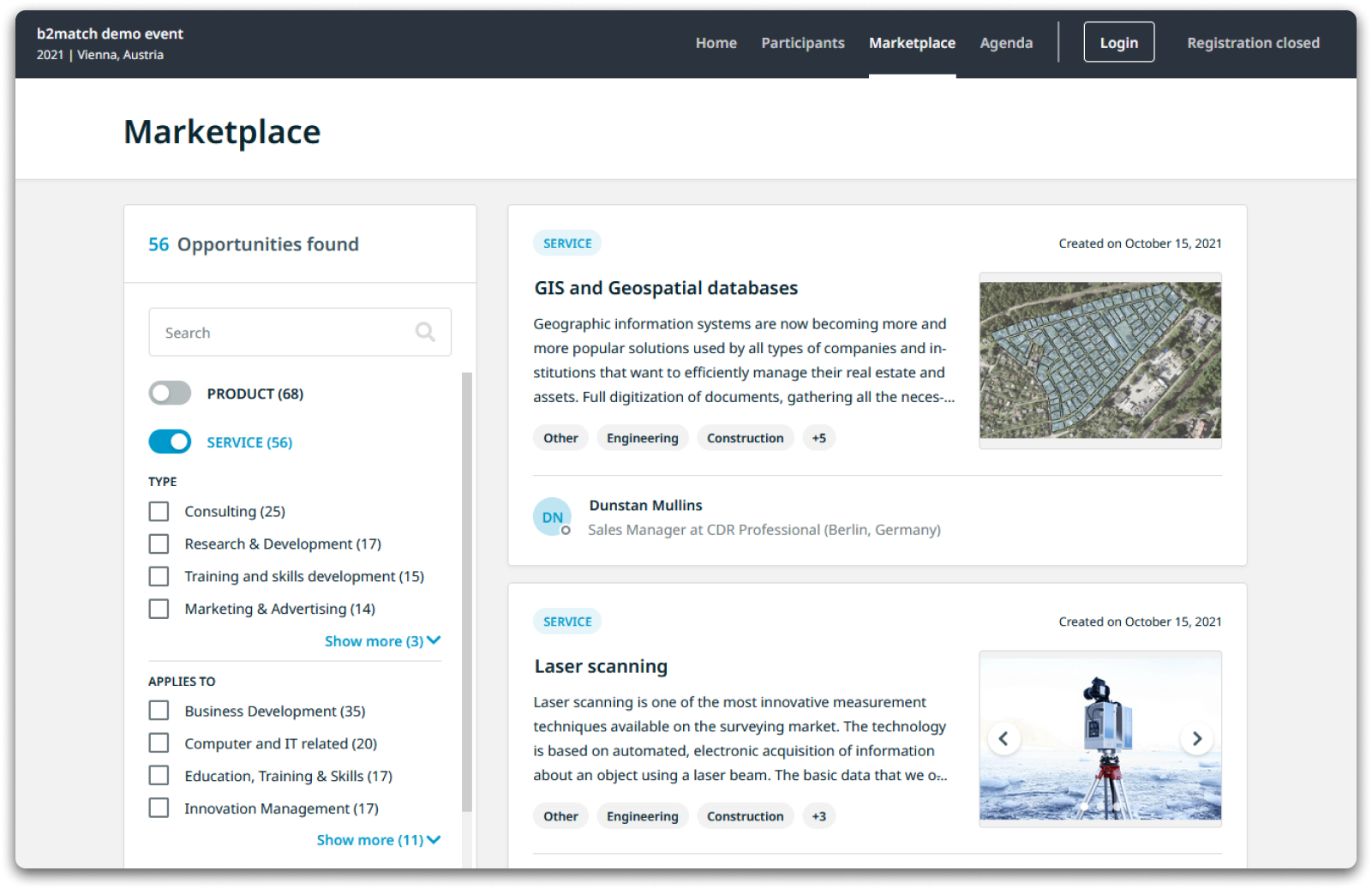 Image: Marketplace opportunities with keywords and smart search function.